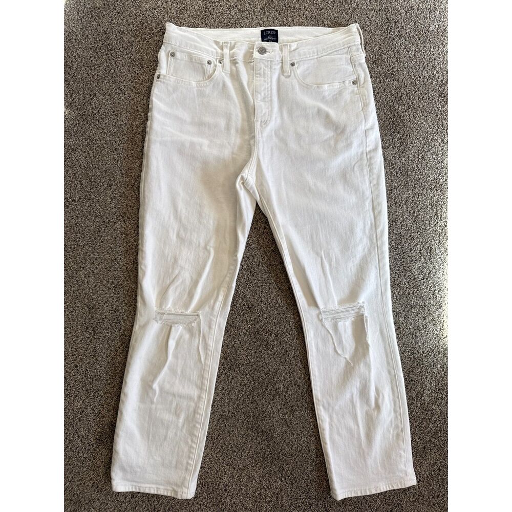 J.Crew White Boyfriend Slim Jeans Size 29 Ripped Knee Stretch Denim